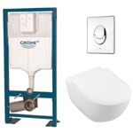 Pack wc suspendu sans bride villeroy et boch Subway 2.0 + abattant + plaque chromée + bâti Grohe