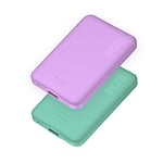 【2-Pack】 Miady 5000mAh Ultra Slim Portable Charger Power bank, 2.4A USB Input Battery Pack Compatible with iPhone, iPad, Samsung, Nexus and more(Lake Green & Lilac Purple)