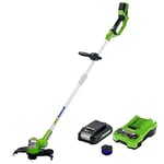 Greenworks Cordless Lawn Trimmer Deluxe Model G24LT30M with 3 Single Thread Spools (Li-Ion 24 V 30 cm Cutting Width 3500 rpm Rotating and Tilting Cutting Head with 2 Ah Battery and Charger)