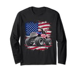 Monster Truck American Flag USA Party Dino Dinosaur Trucks Long Sleeve T-Shirt