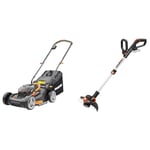 WORX - Pack Tondeuse à Gazon 2 * 20V WG743E - Jusqu'à 500 m² - Ø40 cm + Coupe-Bordures 20V WG163E.9 - Ø30cm (kit livré avec 2 Batteries et Chargeur Double)