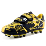 Football Shoes Kids Size 1 Football Boots Boys Girls Running Shoes Astroturf Professional Soccer Training Shoes Non-Slip Competition Sport Shoes Unisex Summer Outdoor Trainers Black Gold