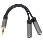 PremiumCord HQ Cable Splitter Jack Plug 3.5 mm to 2 x Jack 3.5 mm Stereo Jack Male to Female Aux Headset Audio, Shielded, Metal Connector, Colour: Black, M/F, Length 15 cm