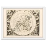 Artery8 Jacques Cassini Flat Earth Map 1713 Sepia Colour Terrestrial Planisphere According to Astronomers New Observations Decorative World Polar Projection Artwork Framed A3 Wall Art Print