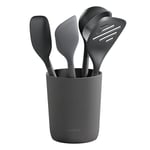 Zyliss 5 Piece Kitchen Utensil Set, Sustainable Wheatstraw/Silicone, Includes, Ladle, Turner, Spatula, Spoon and Holder, Heat Resistant Silicone Heads, Beluga Grey