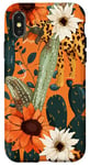 Coque pour iPhone X/XS Orange Minimaliste Carreaux Western Boho Léopard Tournesols