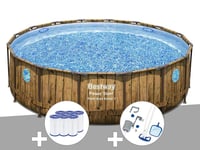 Kit piscine tubulaire ronde Bestway Power Steel avec hublots 4,88 x 1,22 m + 6 cartouches de filtration + Kit d'entretien Deluxe