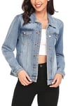 J.Corrine Veste en jean pour femme, vestes en jean vintage avec design cousu, coupe classique, style camionneur, manches longues, vestes en jean polyvalentes pour femme, bleu clair S