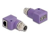 Delock M12 Adapter D-Kodet 4 Pins Kontakt Til Rj45 Kontakt Cat.5E Med Monteringshull 90° Vinklet Fiolett