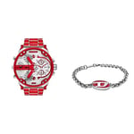 Diesel - Montre Hommes Mr Daddy 2.0 et Bracelet chaîne - Mouvement à Deux Aiguilles, Acier émaillé Rouge