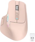 Souris sans Fil,2,4 G,Rechargeable,Bluetooth 5.2,Souris pour Ordinateur Portable,Contrôle de 4 Appareils,Jusqu'à 3200 DPI,Souris Optique Ergonomique pour PC,Ordinateur Portable-Rose(Q745)