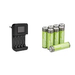 Amazon Basics Chargeur de Piles numérique et Intelligent, pour 4 Piles AA, AAA & Piles Rechargeables AA Haute Capacité, Pré-Chargées - Lot de 8