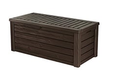 Keter Westwood 570L Outdoor 75% recycled Garden Furniture Storage Box Brown Wood Panel Effect ; Fade Free ; All Weather Resistant ; Safe and Secure ; Zero Maintenance ; 2 year Warranty