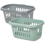 (Set of 2) Large Hipster Plastic Laundry Basket With Integrated Handles 60l Bin