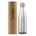 Laken Joy Thermal Water Bottle, 18/8 Stainless Steel Thermos Flask with Double Insulation, Narrow Mouth, 12 Hours Heat and 24 Hours Cold, 500 ml, Steel