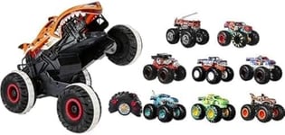 Hot Wheels Lot Monster Trucks L’Inarrêtable Tiger Shark (HGV87) + Véhicules Monster Truck Duos De Démolition (FYJ64), Voiture Radiocommandé, 4 Roues Motrices, Modèle Aléatoire, Dès 4 Ans