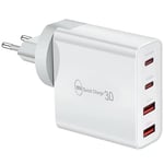 Chargeur USB-C 100W, chargeur rapide 4 ports Quick Charger PD 3.0 Multiple compatible avec iPhone 15/14/13/12, Se, Mac Pro/Air, iPad Pro, Samsung,Huawei, Xiaomi,Steam Deck,Type C et USB A alimentation