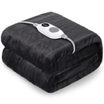 Warmrest Electric Blanket Heated Throw Blanket, Double & King Size 𝟏𝟓𝟎𝐱𝟐𝟎𝟎𝐜𝐦 Soft Flannel, 6 Heat Levels Fast Heating, 1 to 10 Hours Auto-Off Detachable Controller, Machine Washable Grey