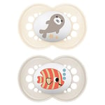 MAM Original Soother 16+ Months (Set of 2), Baby Soother Made from Sustainable and Bio-Renewable Material, SkinSoft Silicone Teat, with MAM Soother Case, Cream (Designs May Vary)