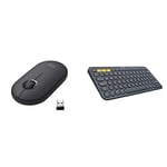 Logitech Pebble Wireless Mouse, Bluetooth or 2.4 GHz with USB Mini-Receiver, Graphite/Black with K380 Wireless Multi-Device Keyboard for Windows Bundle
