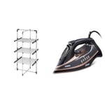 Black+Decker 63099 3-Tier Heated Clothes Airer Aluminium, Cool Grey, 140cm x 73cm x 68cm & Tower T22013 CeraGlide Steam Iron, Ceramic Sole Plate, 3100 W, Rose Gold and Black.