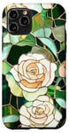 Coque pour iPhone 11 Pro Coque Téléphone Roses Faux Vitrail Élégante