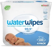 WaterWipes Plastic-Free Original Baby Wipes, 240 Count (4 packs), 99.9% Water B