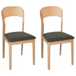 Lot de 2 Chaises Traditionnel en Bois Clair et Tissu Salle à Manger Vert Foncé