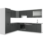 Vicco - Cuisine en angle Fame-Line, Anthracite maison de campagne/blanc, 227 x 60 cm sans plan de travail