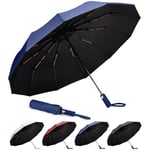 Aolso Parapluie Homme Automatique Resistant Vent, 12 en os Parapluie de Voyage pour Homme et Femme, Parapluie Pliable Automatique Imperméable, Parapluies Bleu de Voyage Portables pour la Pluie