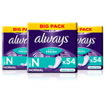 Always Dailies Panty Liners Normal Daily Fresh Protect Flexible Pack 3 x 54 Pads