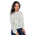 Pull FEMME Only coton mélangé avec manches longues et col rond écru point mousse