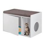 Relaxdays Armoire pour Chat avec Assise, 2 en 1 Meuble litière et Banc, HLP : 45,5 x 75 x 43 cm, Blanc/Gris