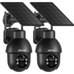 Anran - 2PCS Caméra de surveillance WiFi Extérieure sans Fil Solaire 360°PTZ , Camera batterie avec panneau solaire, Vision Nocturne Couleur pir