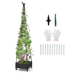 RELAX4LIFE Jardinière avec Treillis 206 cm roulettes, Lit de Jardin Surélevé avec Tubes Métalliques et Système d'Arrosage Automatique pour Plantes Grimpantes (Tour | 41x41x206cm)