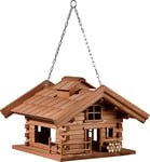 dobar® Green Label 98732FSCe Mangeoire à Oiseaux à Suspendre Motif cabane et Oiseaux en Bois Massif avec chaîne à Suspendre Marron 37 x 37 x 26 cm