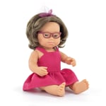 Miniland - Poupée 38 cm syndrome down - robe rose et lunettes