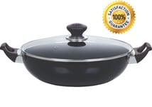 Nonstick 33cm Chinese Wok With Glass Lid Karahi Large Professional Cooking Pan