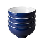 Denby - Elements Dark Blue Rice Bowls Set of 4 - Dishwasher Microwave Safe Crockery 480ml 13cm - Navy Blue, White Ceramic Stoneware Tableware - Chip & Crack Resistant Soup Bowls