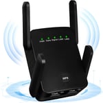 Amplificateur Wi-Fi avec 1200 Mbps -Répéteur Wi-Fi double bande 2,4 GHz et 5,8 GHz WiFi Extender Booster Internet avec antennes externes 4 x 2 dBi double bande Booster Internet jusqu'à 3000 m² (noir)