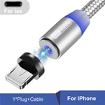 câble Micro USB/type-c magnétique LED,Charge rapide,transfert de données,cordon à 8 broches,pour iPhone 13/12/Huawei/Xiaomi - Type Silver For iPhone-2m