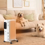 2000W Oil Filled Radiator 9 Fin Portable Heater w/ Timer Remote Control White