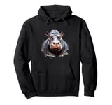 Hippo Portrait Hippopotamus Motif Wildlife Splash Artwork Pullover Hoodie