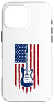 Coque pour iPhone 16 Pro Max Drapeau américain guitare électrique drapeau américain pour guitariste drapeau USA