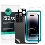 Ibywind Screen Protector (2 Pack) For iPhone 14 Pro Max,9H Hardness Tempered Glass,With 1Pc Metal Camera Lens Protector,1Pc Back Protector,Easy to Install