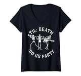 Halloween Till Death Do Us Party Retro Rock Skeleton Hand V-Neck T-Shirt