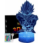 Goku 3D Nattljus,Animelampa Barn Goku 3D Lampa,Fjärrkontroll 16 Färger Ändrar LED Illusion Lampa och Art Deco Lampa,Jul Födelsedagspresent,D