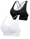 Jezonga Brassiere Sport Femme Soutien Gorge Sport Coussinets Amovibles Soutiens-Gorge de Sport Brassiere de Sport sans Couture sous-Vêtements de Sport sans Armature Beau Dos Push Up Noir+Blanc XXL