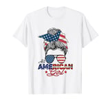 All American Girl 4th July Messy Bun Us Flag Independence Da T-Shirt