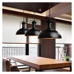 Lot de 3 Lustre Suspension Abat-jour en Métal E27 Plafonnier Vintage pour Chambre Salon Loft Bar Noir